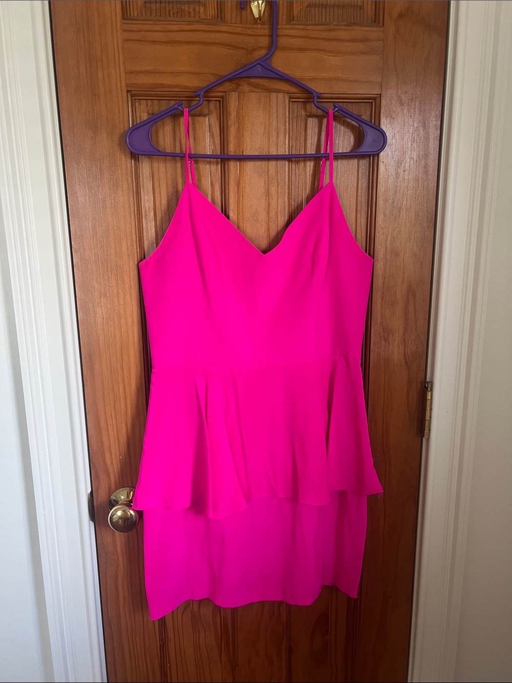 Amanda Uprichard Hot Pink Spaghetti Strap Peplum Mini Dress